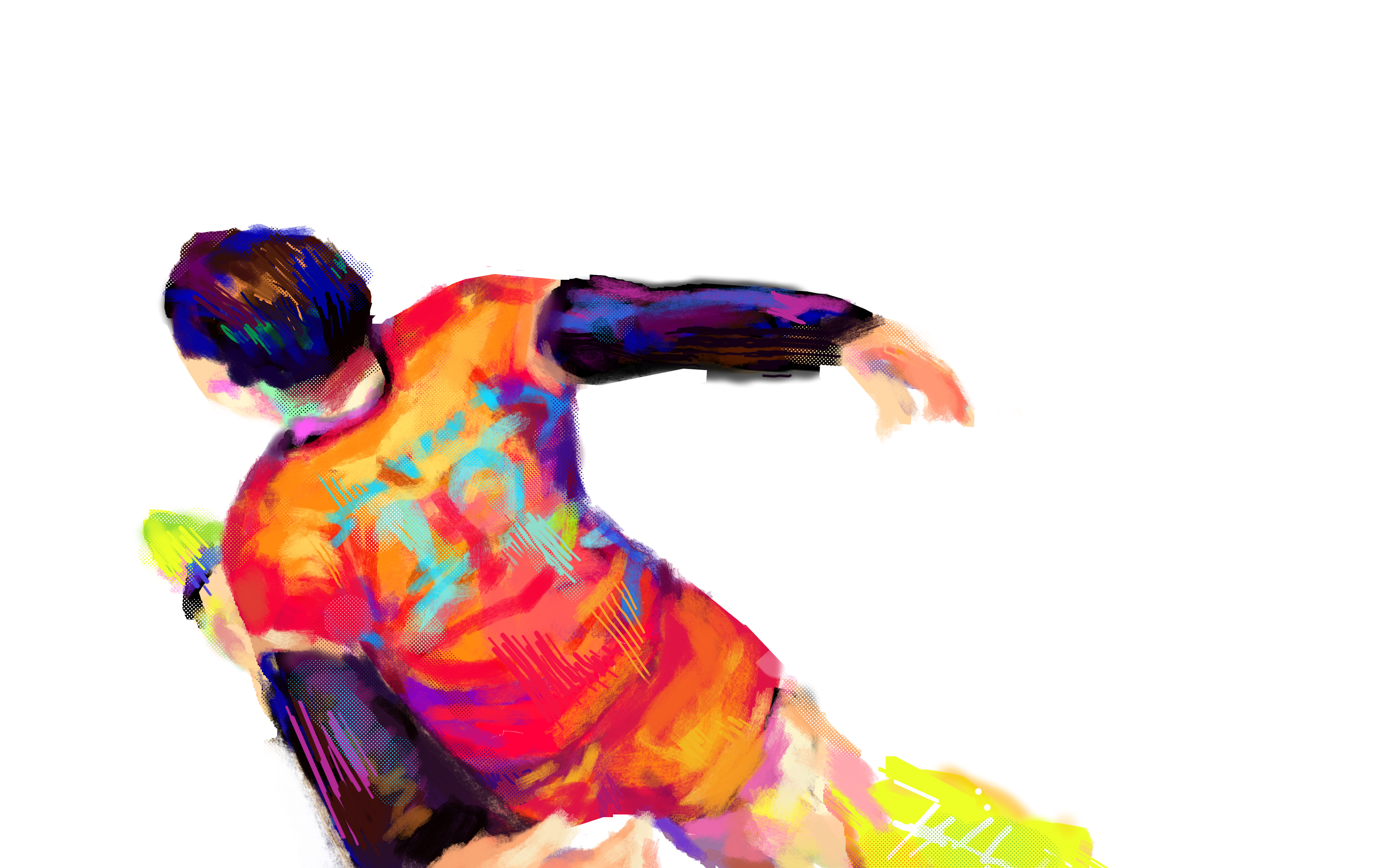 Colorful painted figure in motion