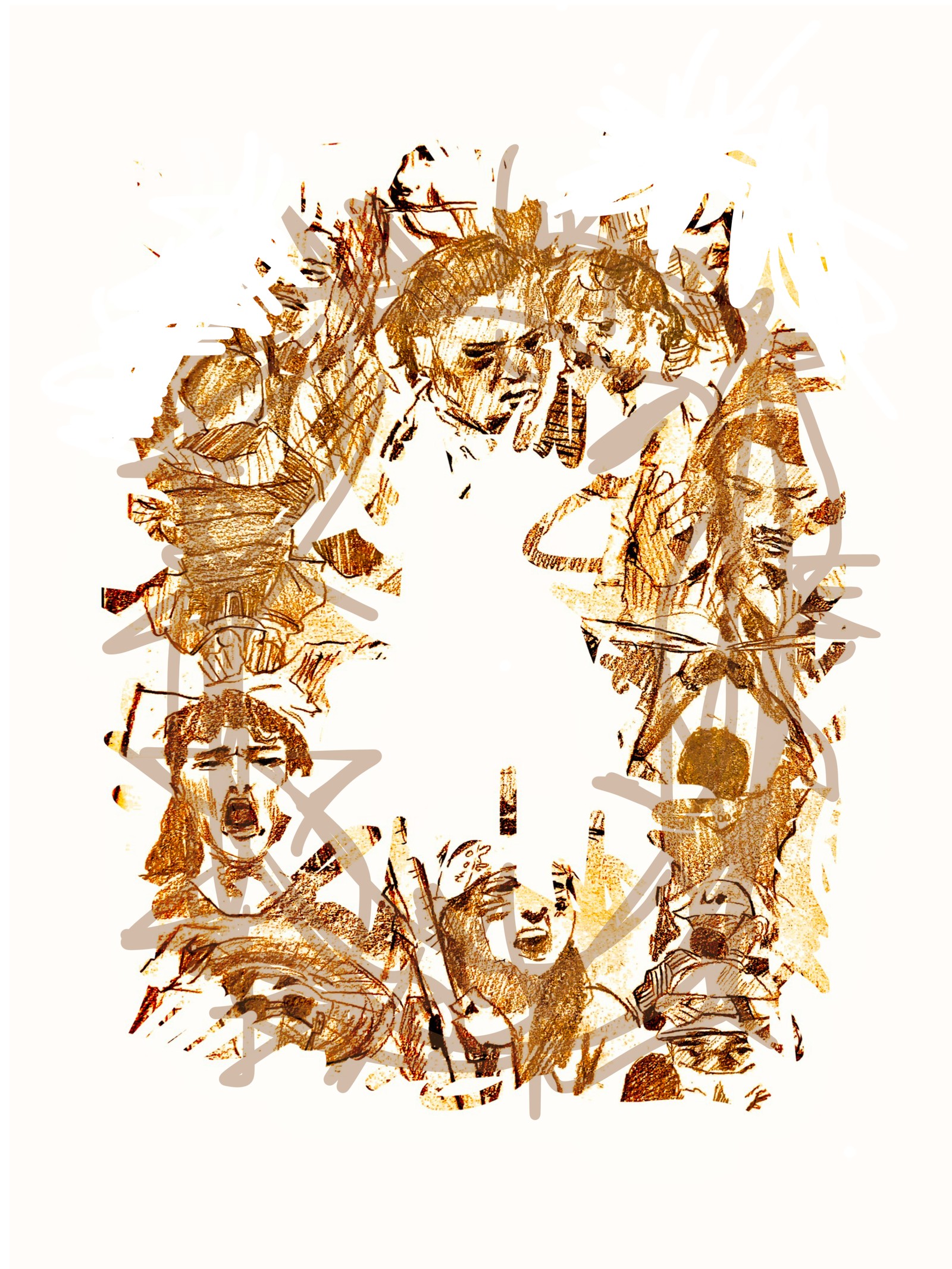 Gold sketch collage of expressive faces